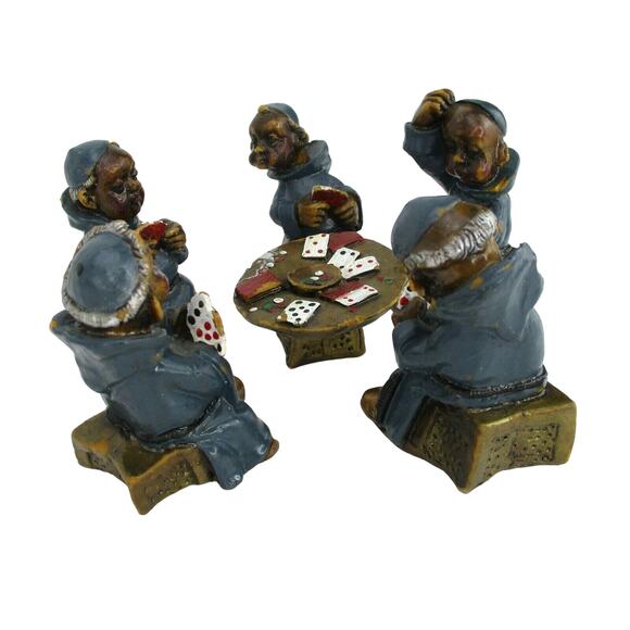 Vintage Monks Playing Poker - 5 Figures Wax or Resin UNIQUE! - Picture 3 of 9